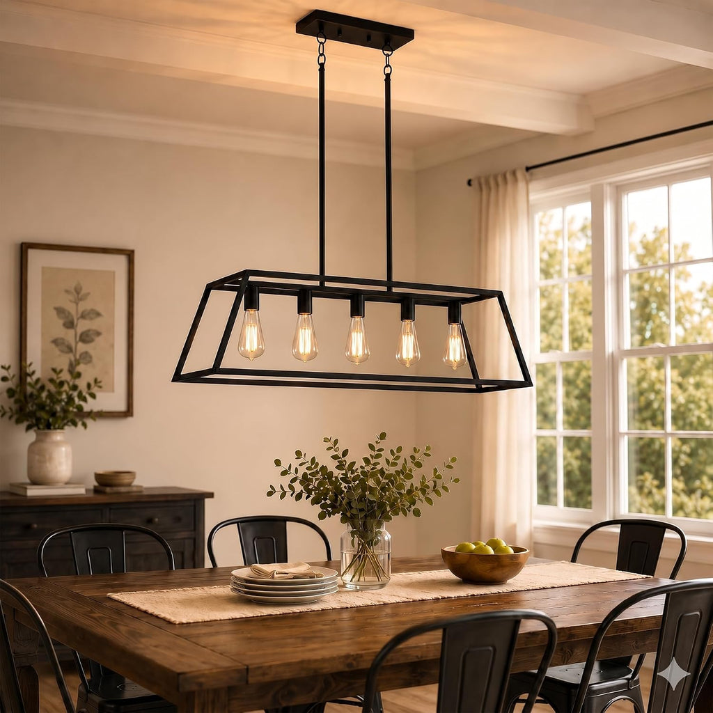 Five Black Linear Pendant Lamp